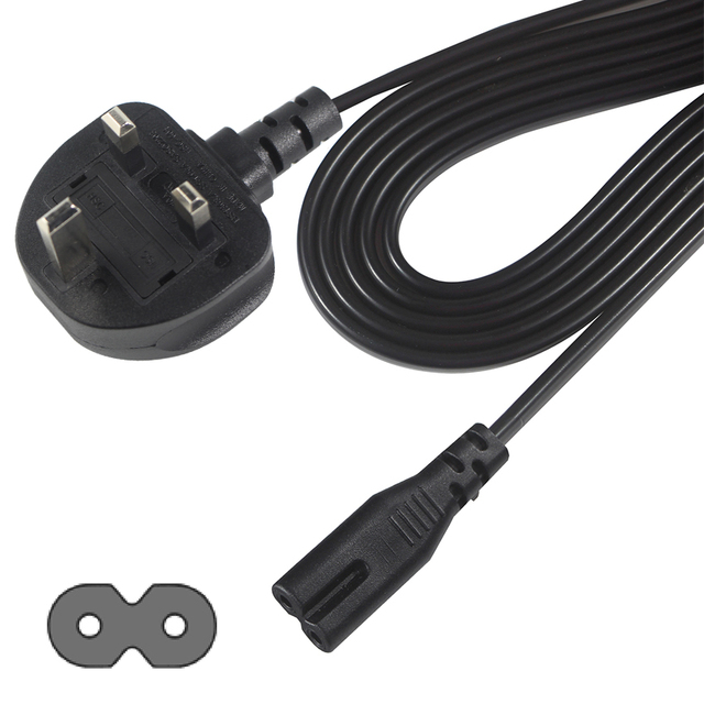 Figure 8 Power Cable 2 Pin Mains Compatible with Printers LED LCD Smart TV Monitor PC Laptop IEC C7 Power UK Lead Plug Cord