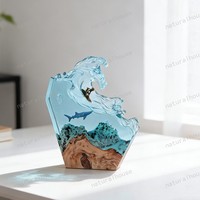 Lampe de chevet LED en résine époxy faite à la main, motif surf océanique, décoration 3D pour bureau, chambre et fête