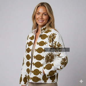 Handmade <b>Knitted</b> Cotton Velvet Suzani Jacket | Bohemian Women's Autumn/Winter Coat | Embroidery Floral <b>Pattern</b> Eco-Friendly - Product Image 1