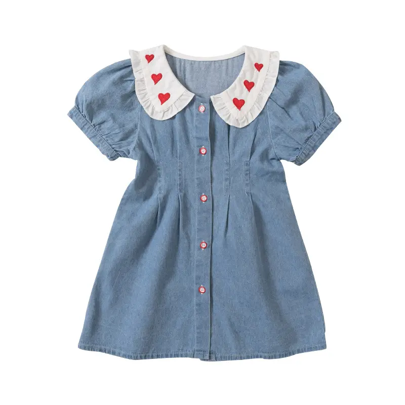 Hochwertige Sommer Kinder Jeans kleid Großhandel schöne Blase Ärmel Kleid für 3 Jahre alte Mädchen Kinder Kleider für Mädchen