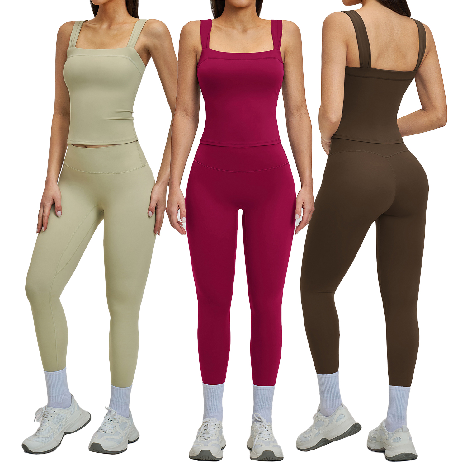 Women Yoga Wear Stretch Straps Backless Sports Tank Top Elastic High Waist Anti Curling Gym Leggings Quick Dry Women Workout Set