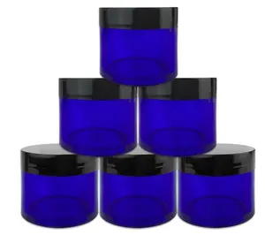 Bocaux rondes en plastique COBALT bleu, 30G/30ML(1 Oz), avec couvercle plat noir, pot étanche, sans BPA