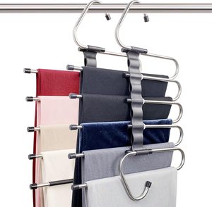 Magic Foldable 5-Tier Stainless Steel Pants Hangers Organizer with Space-Saving Design for Wardrobe Bathroom & Living Room - Product Image 1