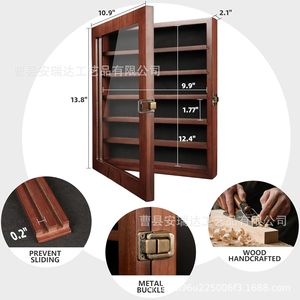 Estante de almacenamiento de madera de 13,8x10,9x2,1 pulgadas, 6 capas, con hebilla de metal, vitrina de escritorio para cuchillos, medallas y insignias - Product Image 1
