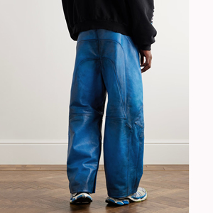 <span class=keywords><strong>Pantaloni</strong></span> Moto Baggy in <span class=keywords><strong>Pelle</strong></span> <span class=keywords><strong>Blu</strong></span> con Pannelli, Gamba Larga, Effetto Invecchiato e Consumato, Vita con Coulisse - Product Image 2