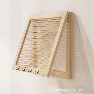Cubierta para Caja Eléctrica de Mimbre, Cuadrada, de Madera Maciza, Estilo Moderno, Rústico y Sencillo, para Colgar en la Pared, con Ganchos - Product Image 4