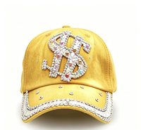 Casquette de baseball tendance avec strass colorés scintillants en forme de signe dollar, plusieurs couleurs disponibles, vente en gros