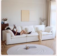 2025 MYUZ Vakuum-Komprimiertes Cloud-Sofa - Italienisches Minimalistisches Faulenzersofas aus Chenille mit Cremefarbenem Stoffbezug für das Wohnzimmer