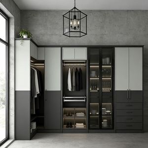 BALOM Armoire moderne sur mesure avec porte coulissante en verre, système d'armoire de rangement de luxe pour chambre à coucher, appartement et villa - Product Image 1