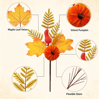 Tige de feuille d'érable artificielle en forme de citrouille, branche florale artificielle pour la récolte d'automne et Thanksgiving, pour la décoration de la maison et des fêtes