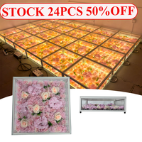 24 pièces en stock, 50% de réduction, miroirs floraux en gros, panneau de sol de danse en verre LED 3D avec fleurs artificielles pour mariage, fête, bar