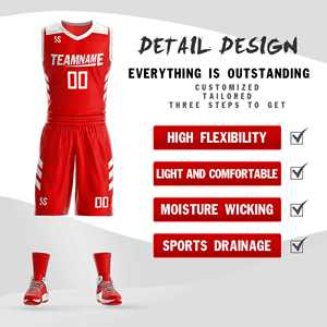 Conjuntos Deportivos Personalizados en Rojo y Blanco de Doble Cara, Diseño de Camiseta de Baloncesto - Product Image 3