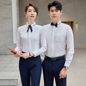 Unisex <b>Professional</b> Long Sleeve Shirt Solid Color Polyester Poplin No-Wrinkle Treatment Restaurant Bar Uniform - Product Image 1