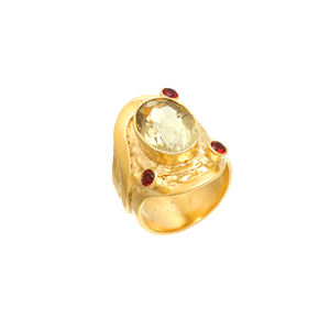 แหวนพลอยเงินสเตอร์ลิงสีทอง18K 925ชุบด้วยโกเมนและควอตซ์เลมอนสำหรับงานแต่งงานและวันครบรอบ - Product Image 1