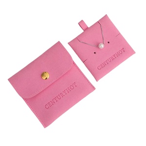 Sac à bijoux en velours rose pêche avec bouton pression en microfibre pour ranger des colliers et des pendentifs pochette de conteneur de luxe - Product Image 5