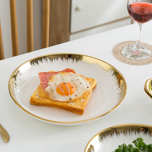 Sang Trọng Chải Vàng Rim 6in 8in 10Inch Gốm Món Ăn Tấm Vuông Súp Tấm Set Đồ Ăn Sứ Vòng Tấm Cho Đám Cưới - Product Image 4