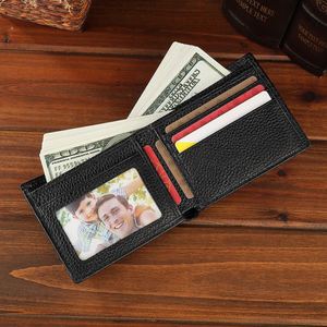 Portefeuilles en cuir de vache véritable imprimé avec initiales, design en cuir véritable pour homme, porte-cartes de crédit pliable pour homme avec boîte cadeau - Product Image 4