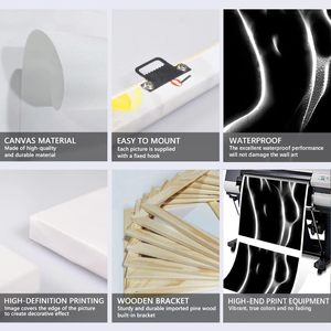 MAMAGO Art mural sur toile diamantée fait main, motif corps sexy, affiche abstraite <span class=keywords><strong>noir</strong></span> <span class=keywords><strong>et</strong></span> <span class=keywords><strong>blanc</strong></span>, peinture de femme nue, décoration minimaliste 3 pièces pour la maison - Product Image 6