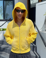 Sweat à capuche zippé décontracté pour homme en coton uni, style streetwear, tricot gaufré, de luxe, délavé et vieilli, avec logo personnalisé, Fabricant