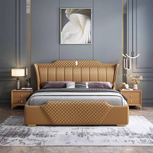 Cama Moderna Tapizada, Juego de Muebles de Dormitorio, Cama de Lujo <span class=keywords><strong>con</strong></span> Armazón de Metal, Tamaño Queen/King, Cama Suave y Cómoda de Cuero Sintético <span class=keywords><strong>con</strong></span> Almacenamiento - Product Image 1
