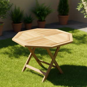 Tavolo da Esterno in Legno Massello di Teak, Design Ottagonale da 35,4 Pollici, Stile Contemporaneo per Vivere all'Aperto - Product Image 2