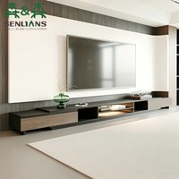 Meuble TV bas asymétrique avec extrémités à tiroirs en bois et étagères centrales ouvertes avec éclairage LED, plateau anthracite, console multimédia moderne et minimaliste