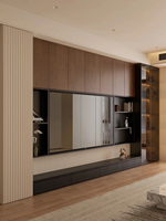 Meuble TV mural design moderne et peu encombrant en bois clair avec rangement pour salon, chambre, appartement, hôtel - Grande capacité