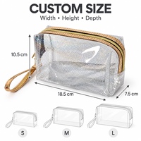 Pochette cosmétique personnalisée en PVC imperméable à paillettes, transparente, pour voyage, trousse de toilette, maquillage, avec sangle de poignet, logo OEM, couleur et taille personnalisables