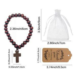Ensemble de perles de baptême naturelles, bracelet vintage, croix, sac en maille blanche, cadeau de communion sainte, perles en bois, petit chapelet - Product Image 2