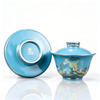 Service à Gaiwan en Porcelaine de Jingdezhen LONG ZHU GE, Design Paysager Traditionnel, 3 Pièces (Couverture, Bol, Soucoupe) – Tasse à Thé Kung Fu pour Infusion Alimentaire