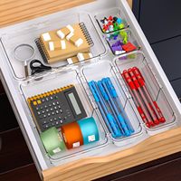 Nouvel ensemble de 14 organiseurs de tiroirs transparents, boîte de rangement de tiroir réglable, organiseur de tiroir de bureau extensible de 3 tailles, bac de rangement en acrylique