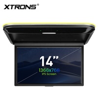 Moniteur de toit de voiture Android 14 pouces rabattable avec double haut-parleur, mise en miroir sans fil, entrée HD, ajustement universel pour SUV, fourgonnette, bus CE-XTRONS