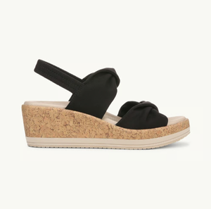 Sandali Casual alla Moda con Cinturino Posteriore, Punta Rotonda, Comfort in Tessuto Elasticizzato, Suola a Zeppa con Fiocco per Donne - Product Image 2