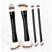 4-teiliges Make-up-Pinsel-Set mit Doppelkopf, Holzgriff, Aluminiumzwinge, weichen Synthetikfasern, Beauty-Make-up-Werkzeuge