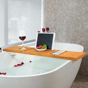 Vassoio per Vasca da Bagno in Legno <span class=keywords><strong>di</strong></span> Teak, Tavolino da Bagno in Legno con Porta <span class=keywords><strong>Vino</strong></span> e Supporto per iPad - Product Image 1