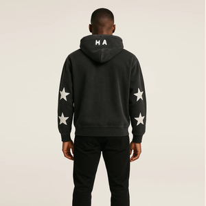 Felpa con Cappuccio Vintage Personalizzata da Uomo, Taglio Corto e Squadrato, 500 Gsm, Effetto Invecchiato con Applicazioni e Ricami, Lavaggio Acido, Zip Frontale - Product Image 3