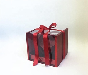 Scatola Vuota per Torte e Fiori all'Ingrosso con Nastro, Scatola per Composizioni Floreali con Cassetto, Scatola Quadrata Trasparente per Fiori - Product Image 3