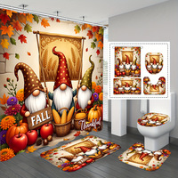 Rideau de Douche en Polyester à Motifs Floraux Gnomes d'Automne, Imprimé Personnalisé, Imperméable et Anti-Moisissure, Ensemble Complet