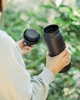 Thermos isotherme de style japonais de 350 ml/500 ml, bouteilles d'eau en acier inoxydable noir mat personnalisées avec poignée