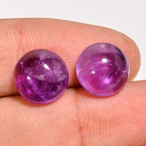 Cabujones de Amatista Natural de Alta Calidad, Pulidos, Corte Brillante Redondo de 10mm a 12mm, Par de 9 Quilates para Joyería - Product Image 6