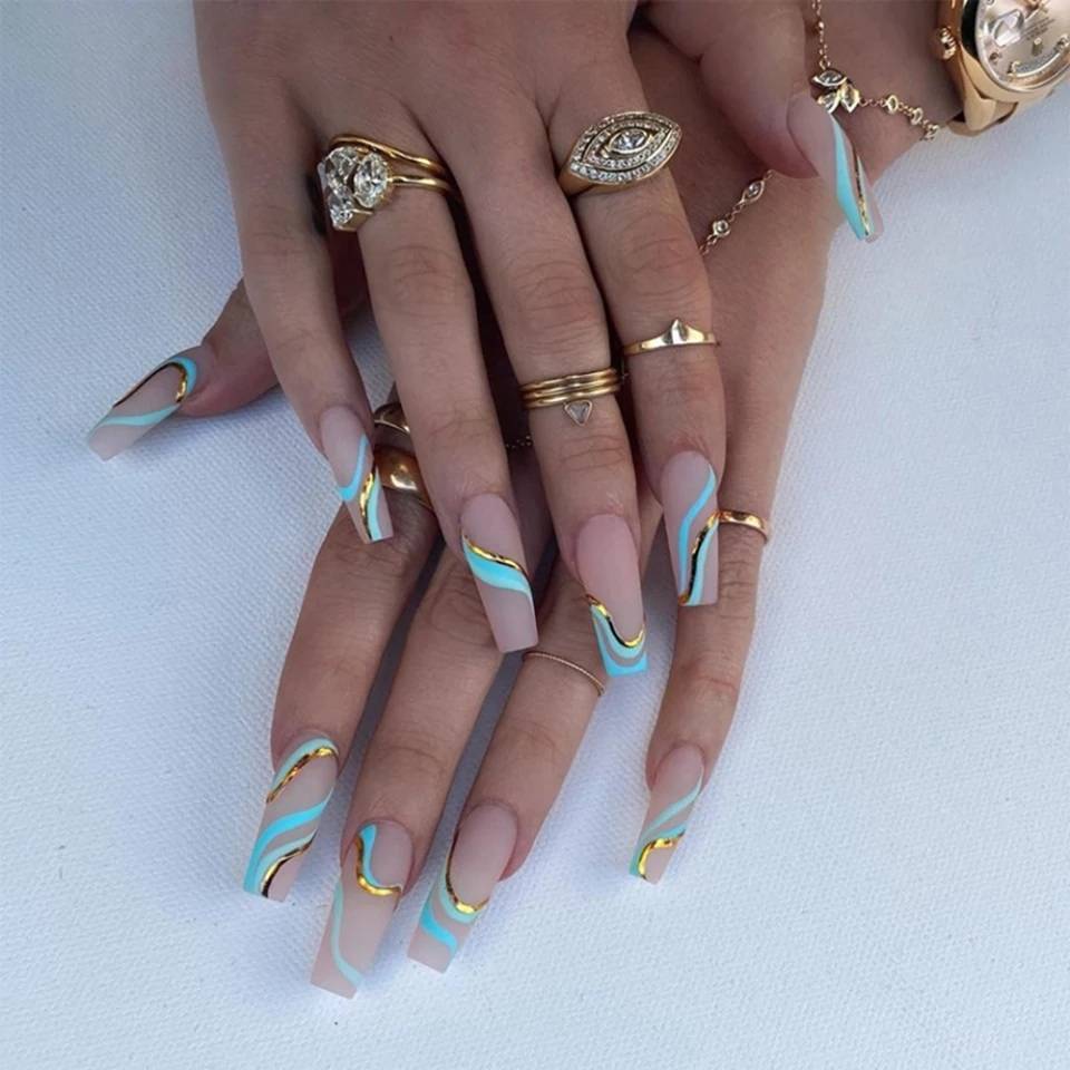 Long Coffin Press On Artificial Nails, Wholesale, Luxury, Colorful, Matte Ballerina, False Nails, factory Wholesale