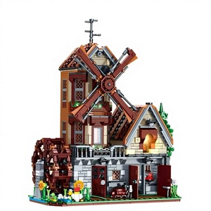 Farm House <b>Building</b> Block Set 1436PCS Windmill Watermill Cottage <b>Model</b> LED Light Manual Swing Toy - Product Image 1