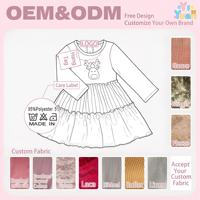 Robe longue à manches longues à volants avec applique renne de Noël, impression personnalisée, couleur, marque privée, ODM, OEM, tenue de fête de fin d'année