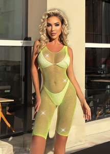 Женский кружевной комплект из сетчатого мини-боди со стразами - Product Image 4