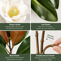 1 Tangkai Bunga Magnolia Southern Creamy Real Touch, Bunga Magnolia Grandiflora Artifisial Realistis untuk Dekorasi Rumah