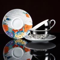 Hua Menglong – Ensemble Tasse et Soucoupe Classique Réutilisable et Durable de 250 ml, Écologique, en Céramique de Jingdezhen, Porcelaine Florale avec Poignée