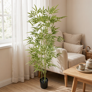 Vente en gros d'arbres en bambou artificiel de 2,1 m, plantes en bambou artificielles de 7 pieds de haut en pot pour la décoration intérieure de la maison, du bureau, de l'hôtel, du hall - Product Image 4
