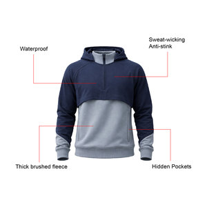 Felpa con Cappuccio a Due Strati per Uomo, Zip 1/4, Impermeabile, Interno Morbido, Caldo, Traspirante, Anti-Odore con Tasche con Zip, OEM ODM - Product Image 6
