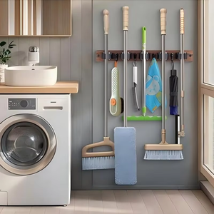 MIXWARES Portascopa e Portamop da Parete in <span class=keywords><strong>Legno</strong></span> per Bagno, Organizzatore per Attrezzi di Pulizia per la Casa - Product Image 4