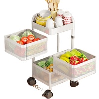 Chariot de cuisine multifonctionnel à 3 niveaux, étagère de cuisine rotative à 360 degrés support de rangement pour fruits et légumes chariot utilitaire carré de cuisine